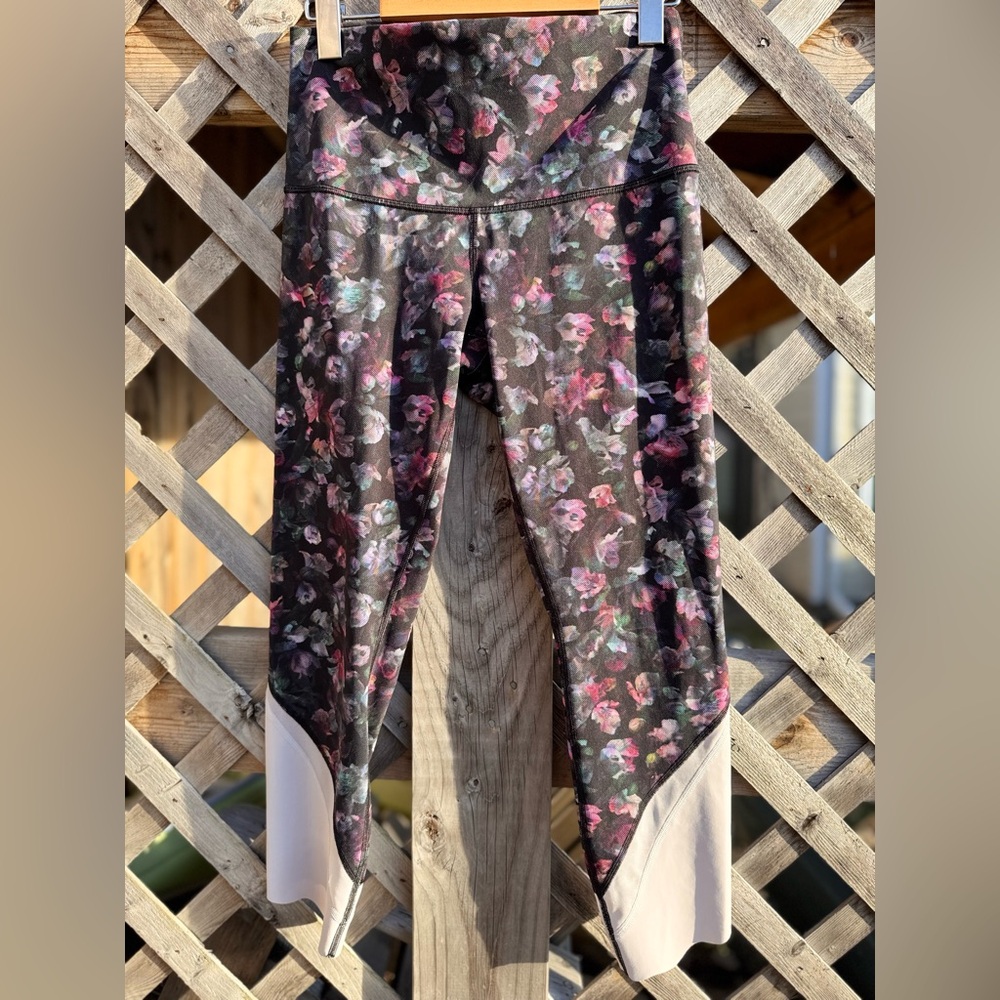 Lululemon  Floral High waisted leggings  with Pink and Black Pattern- Size 8